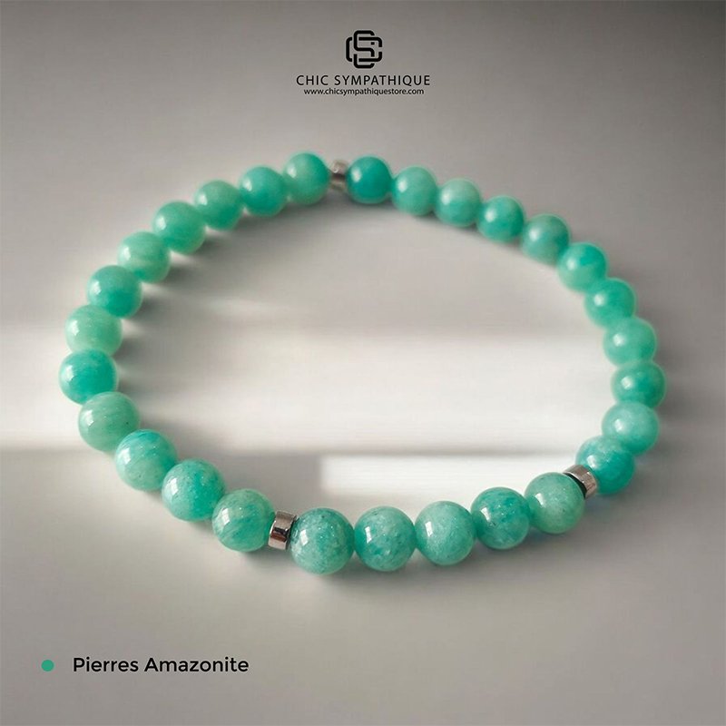 Bracelet en perles d'Amazonite naturelle 6mm - Pierre vert-bleu douce et apaisante - Bijou de vérité et d'harmonie
