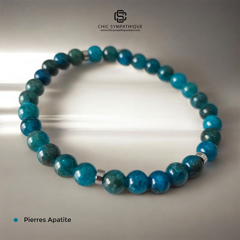 Bracelet en perles d'Apatite Bleue naturelle 6mm - Pierre bleu électrique vibrante - Bijou de motivation et de communication