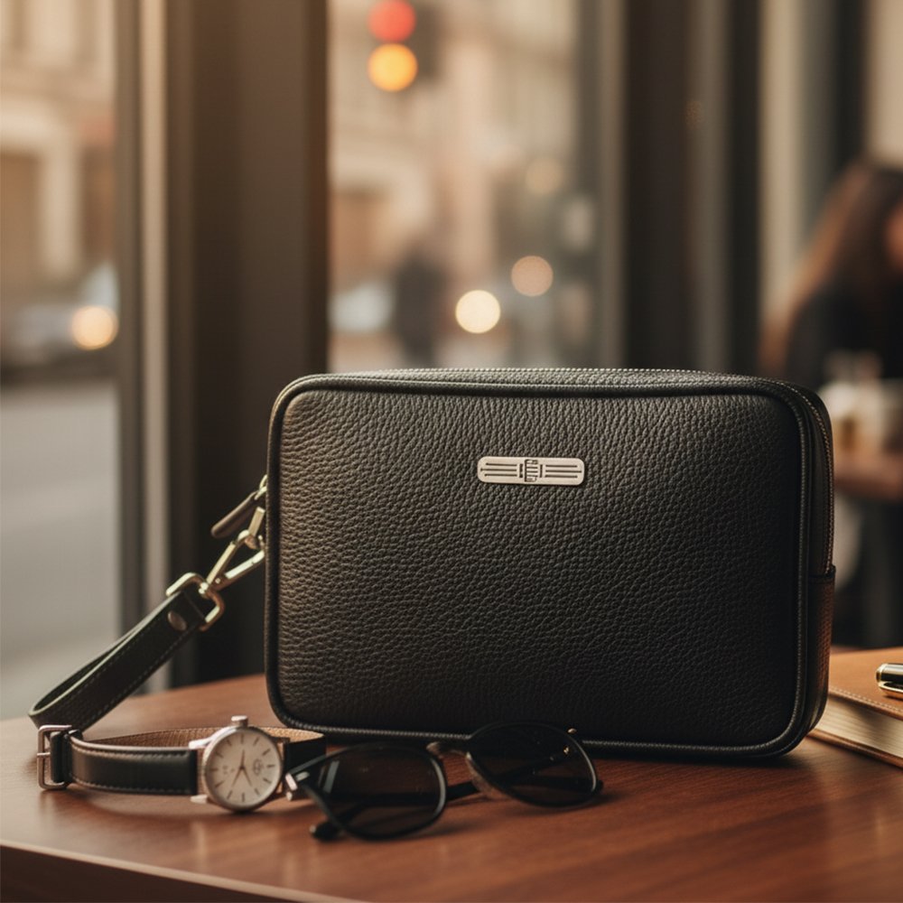 Sacoche en cuir véritable pour homme, design élégant et finition haut de gamme